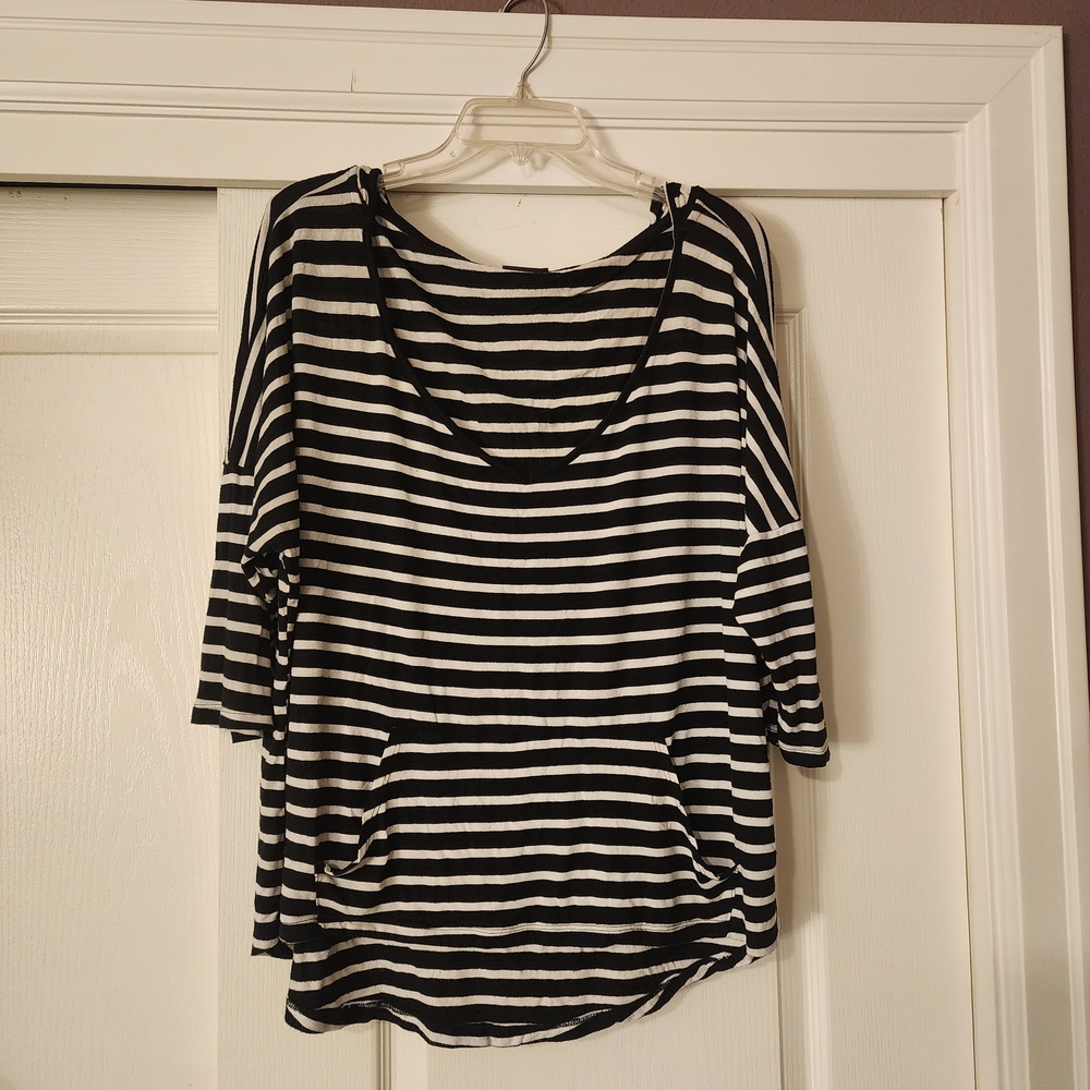 Torrid Black and White Striped Long Sleeve Top
